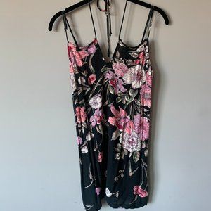 Billabong Tank Top / Summer Dress (skinny straps) - Black with Pink Floral